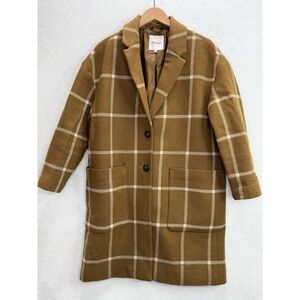 Madewell Windowpane Elmcourt Plaid Coat Size Large Brown Cream